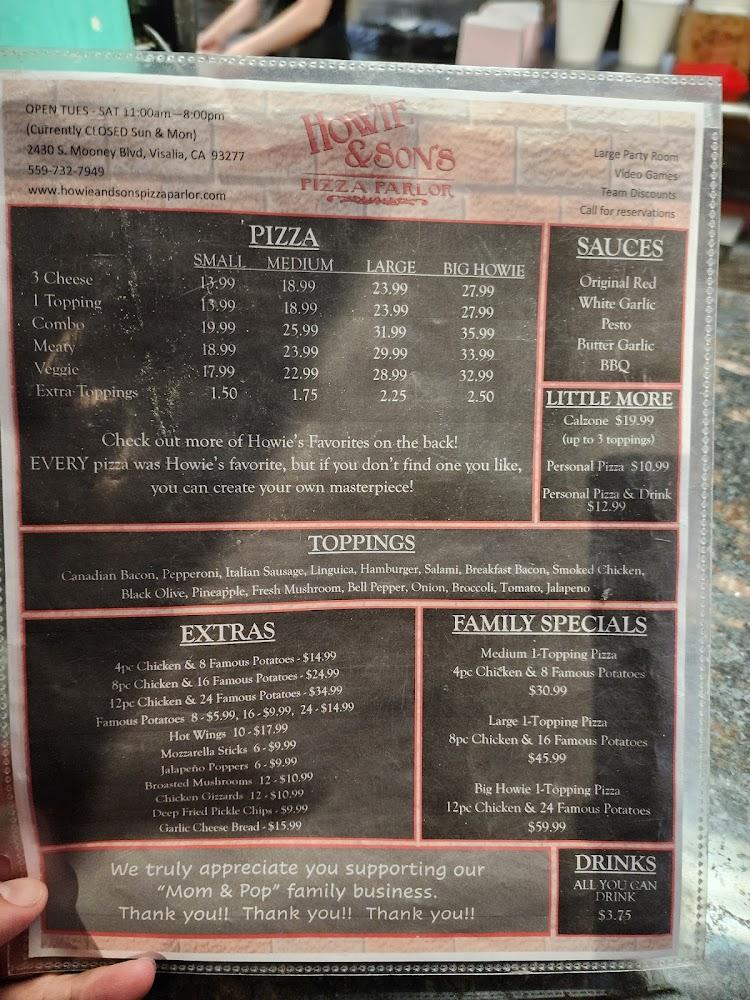 Howie & Son's Pizza Parlor Menu image 1